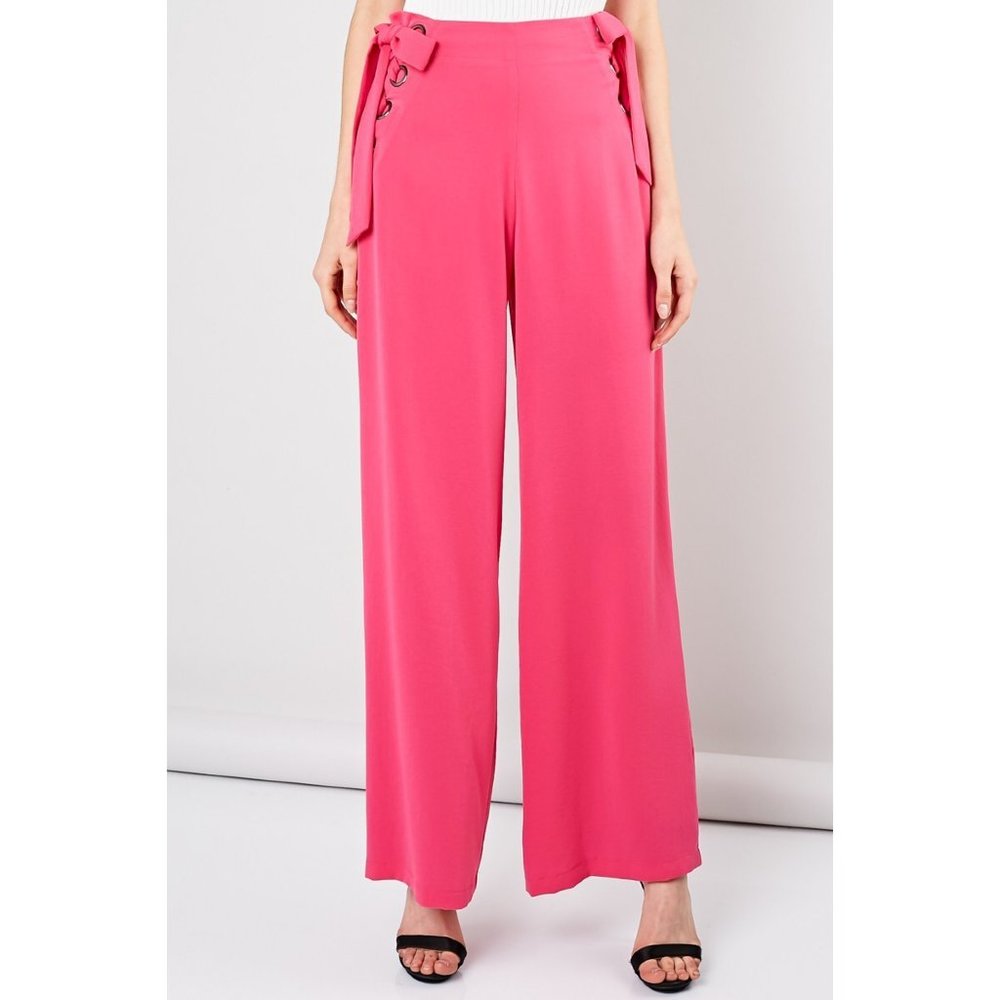 NWT High-Waist Wide Leg Trousers with Side Lace-Up in Pink